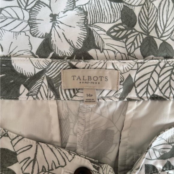 Talbots Women’s Floral Chino Ankle Pant Size 14P Mid Rise Casual Green White - Picture 6 of 8